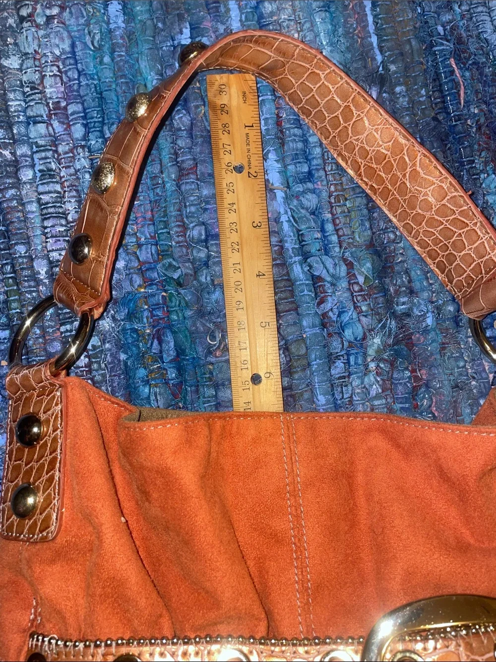 Kathy Van Zeeland Orange Studded Shoulder Bag